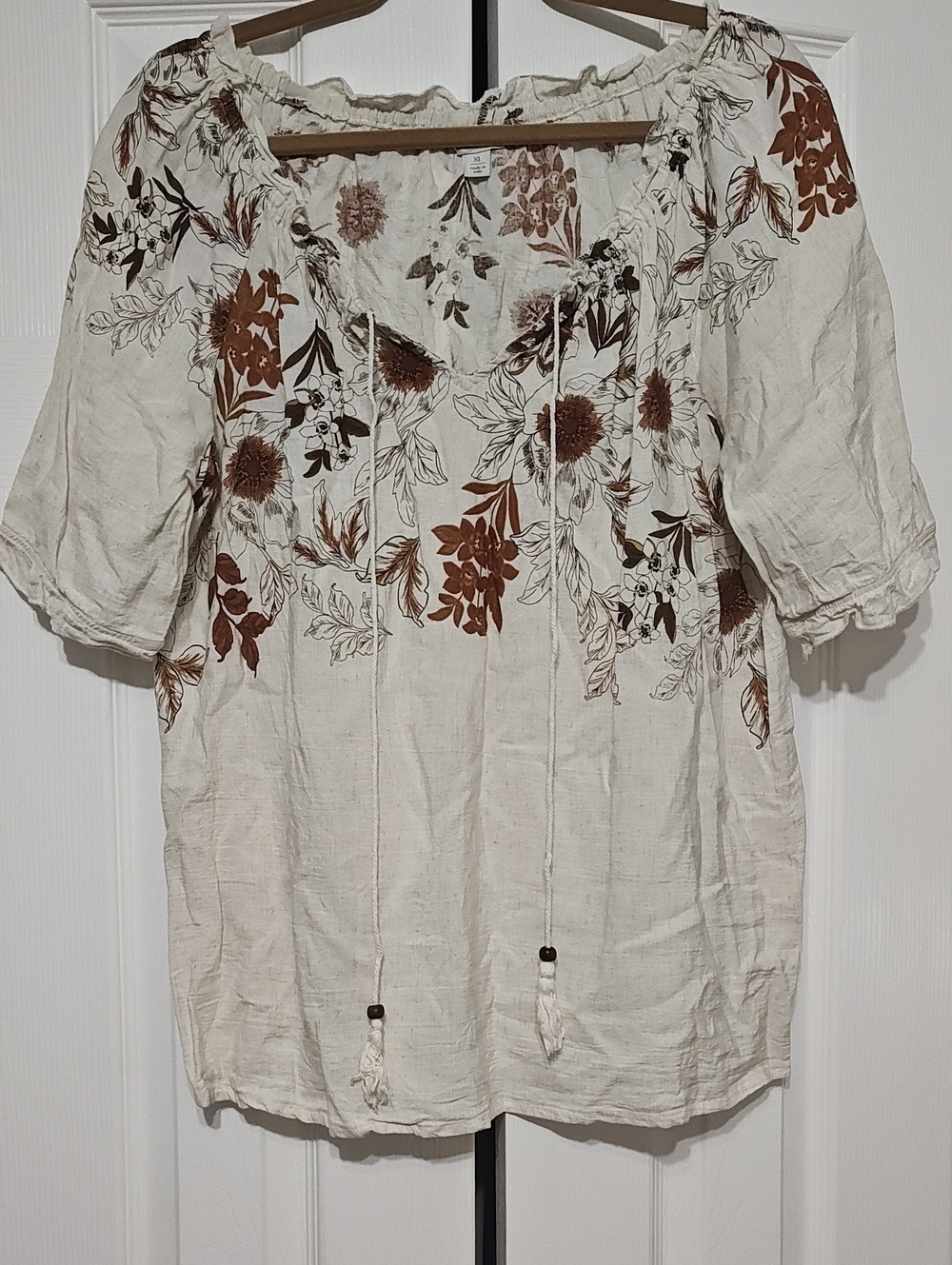 Cato Cream Peasant Blouse with Brown Floral Print